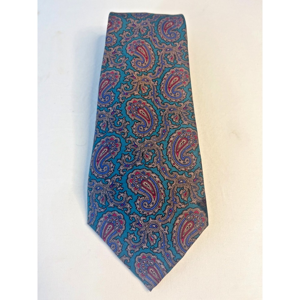 Hunting Horn Classics Mens Silk Paisley Tie Multicolor Turquoise Silk‎ Vtg